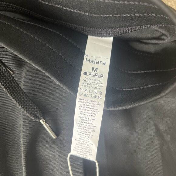 Halara Midi Skirt Medium Black High Waisted Drawstring Contrast Mesh Flowy NEW - Picture 2 of 6